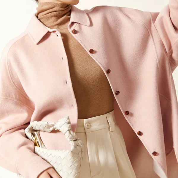 Single Breasted Casual Oversized Handmade Genuine Silk Wool Coats for Women - Image 4