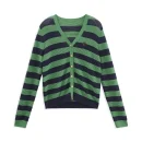 High Quality V Neck Knitwear Jacquard Striped Knitted 100% Wool Cardigans Sweater for Women