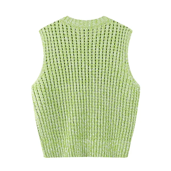 Spring Autumn Sleeveless Crochet Tank Tops Hollow Out Knitted Cotton Sweater Vest Women - Image 2