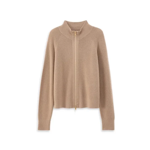 High Quality Two Way Zipper Knitwear Long Sleeve Knitted 100% Wool Cardigan for Women