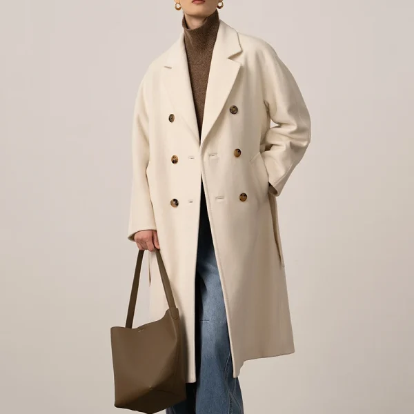 High Quality Luxury Cashmere Silk Coat Winter Warm Women Double Faced Long Wool Coat - Image 3