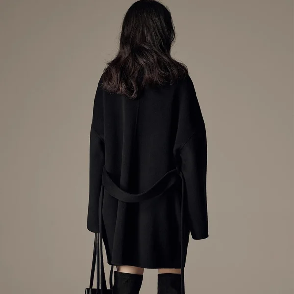 Winter Luxury Woolen Coat Double Faced Mid Length 100% Wool Coats Women with Belt - Image 2