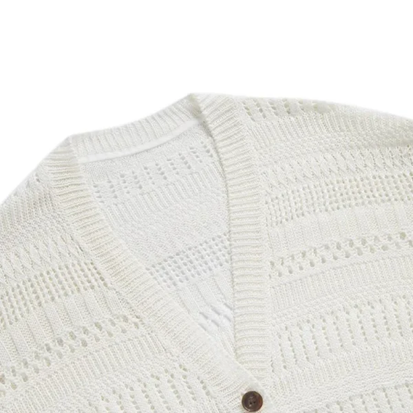 Hollow Out Long Sleeve Knitwear Single Breasted Knitted 100% Linen Cardigan for Women - Image 3