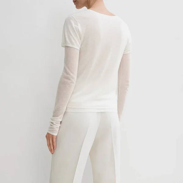 2025 Spring Summer Unique Design Knitted Pullover Cashmere Lyocell Knitwear T Shirt for Women - Image 2
