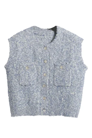Autumn Spring Single Breasted Sleeveless Cardigan Knitted Sweater Vest Women With Pockets