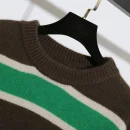 100% Wool O Neck Sweater Women Winter Handmade Knitted Sweater With Stripe Pattern