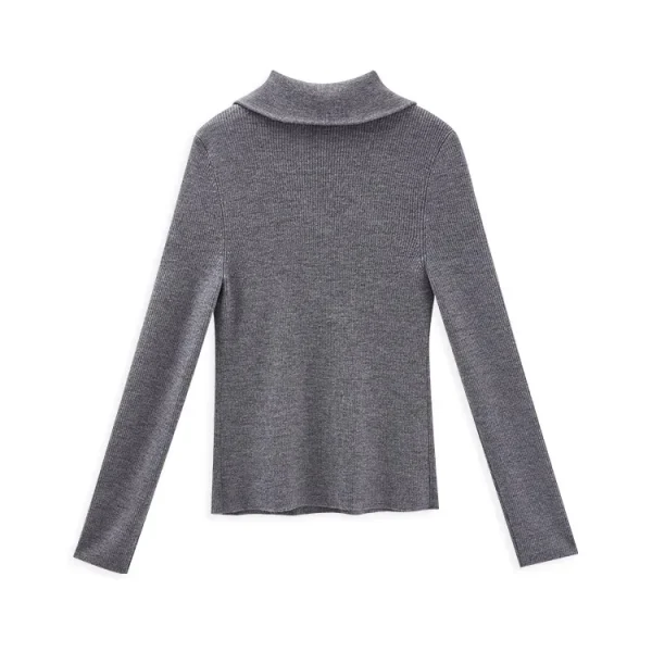 Half Zipper Knitwear Long Sleeve Hand Knitted Merino Wool Sweater for Women - Image 2