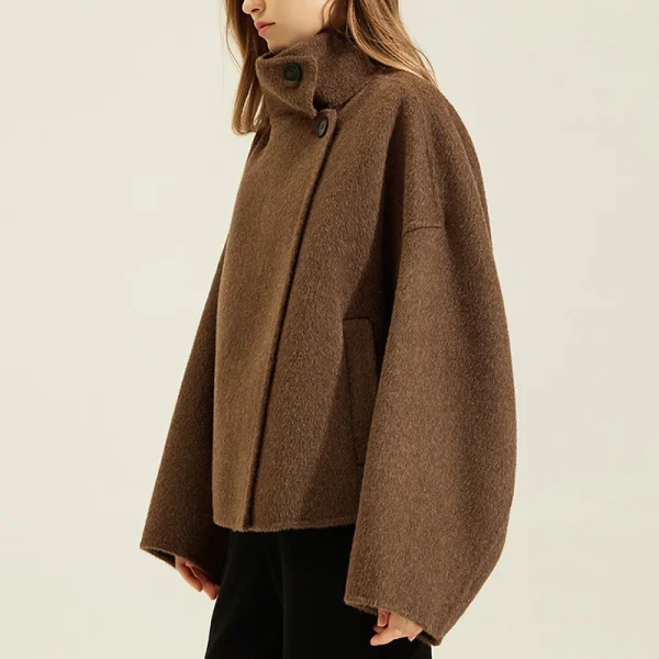 New Arrival Luxury Cropped Double Faced Winter Real Alpaca Wool Coats for Women - Image 4
