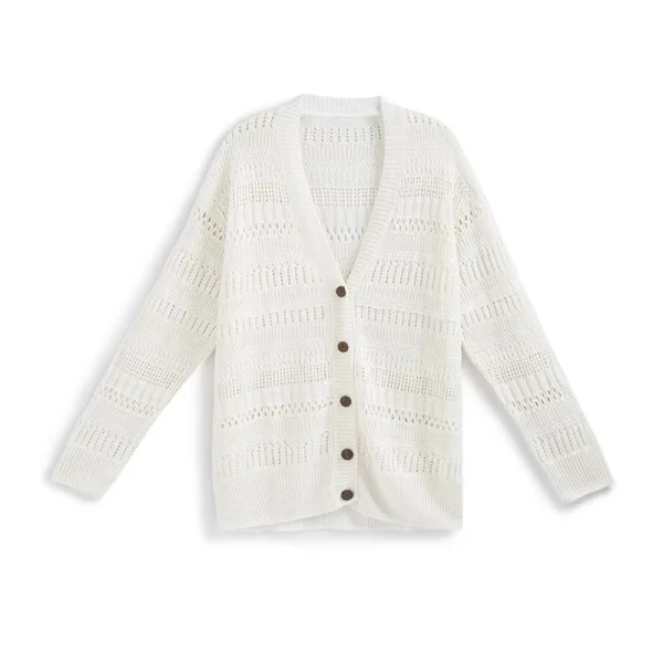 Hollow Out Long Sleeve Knitwear Single Breasted Knitted 100% Linen Cardigan for Women
