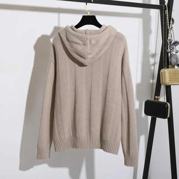 Cashmere Pullover Hoodie Winter Spring Women 100% Wool Knitted Sweater With Drawstring Hood - Image 2