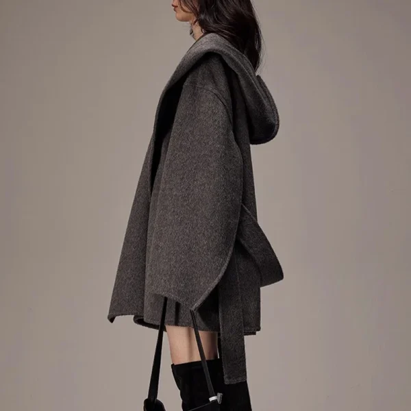 Winter Luxury Handmade Camel Hair Coat Double Faced Cropped Wool Coats Women with Hood - Image 3