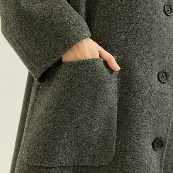 Single Breasted Sheep Woolen Coat Luxury O Neck Double Faced Long 100% Genuine Wool Coats for Women - Image 4