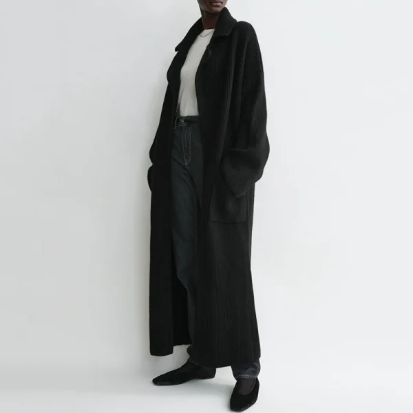 Spring Ribbing Open Front Knitted Coats Women Long 100% Wool Knitwear Cardigans - Image 4